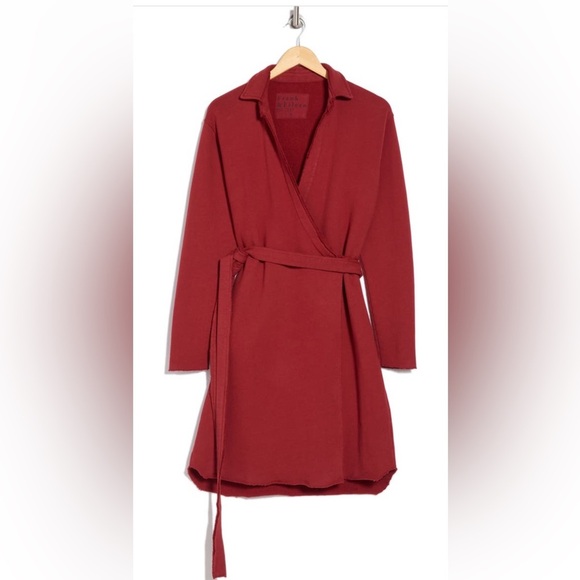 FRANK & EILEEN Willa Triple Fleece Wrap Dress Cranberry Red - Picture 3 of 8